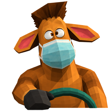 The brown cow with wild hair holding a steering wheel, eyes crossed